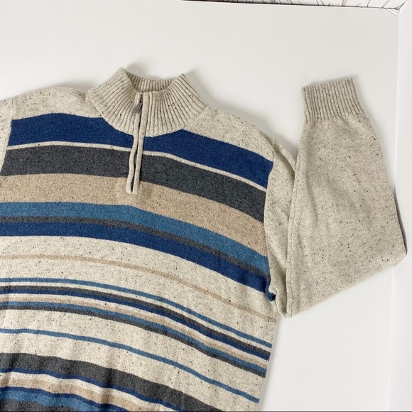 TRICOTS ST RAPHAEL Quarter Zip Striped Mock neck Speckled Pullover Sweater XL - Picture 3 of 13